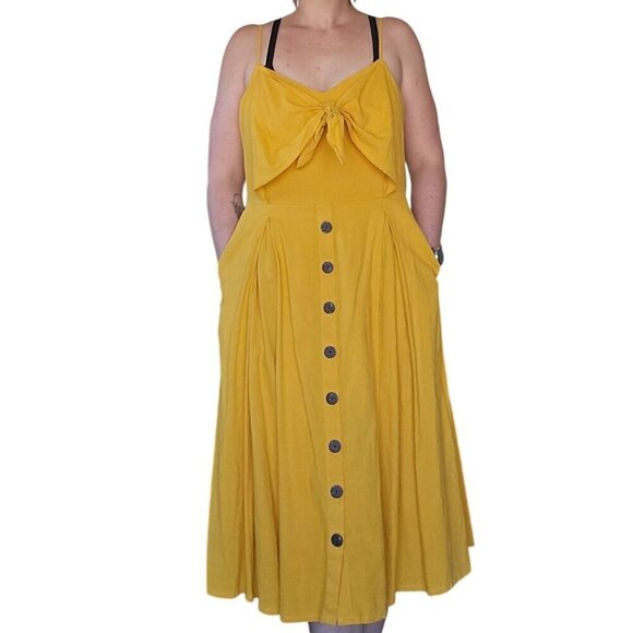 a.n.a. Dresses & Skirts - New Ana Mustard Yellow Cotton Linen Tie Front Midi Sundress Women's Size XXL